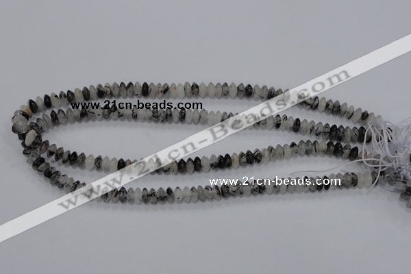 CRU65 15.5 inches 4*8mm rondelle black rutilated quartz beads