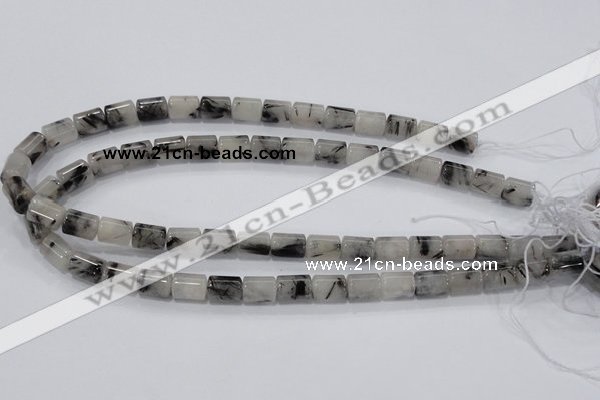 CRU74 15.5 inches 8*12mm column black rutilated quartz beads