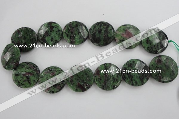 CRZ718 15 inches 30mm faceted coin ruby zoisite gemstone beads