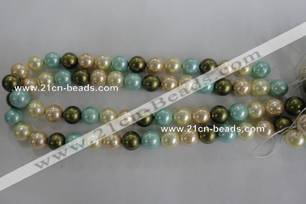 CSB1110 15.5 inches 12mm round mixed color shell pearl beads