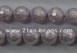 CSB1182 15.5 inches 10mm faceted round shell pearl beads