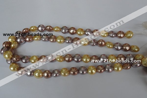 CSB186 15.5 inches 12mm flat round mixed color shell pearl beads