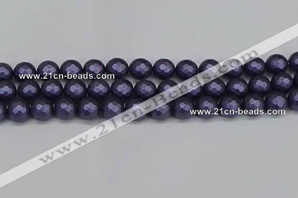 CSB1895 15.5 inches 14mm faceted round matte shell pearl beads
