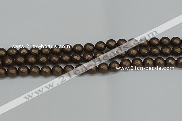 CSB1923 15.5 inches 10mm faceted round matte shell pearl beads