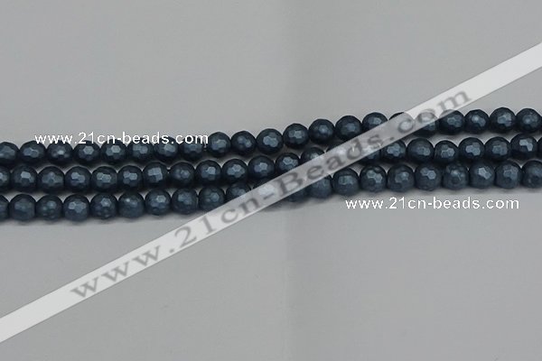 CSB1971 15.5 inches 6mm faceted round matte shell pearl beads