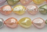 CSB416 12*15.5mm faceted teardrop mixed color shell pearl beads