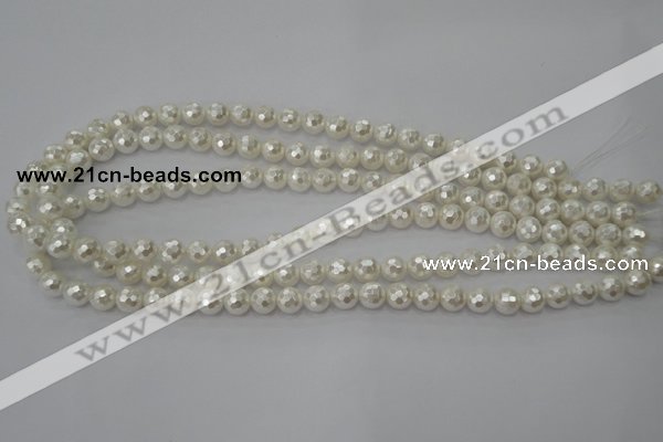 CSB450 15.5 inches 6mm faceted round shell pearl beads