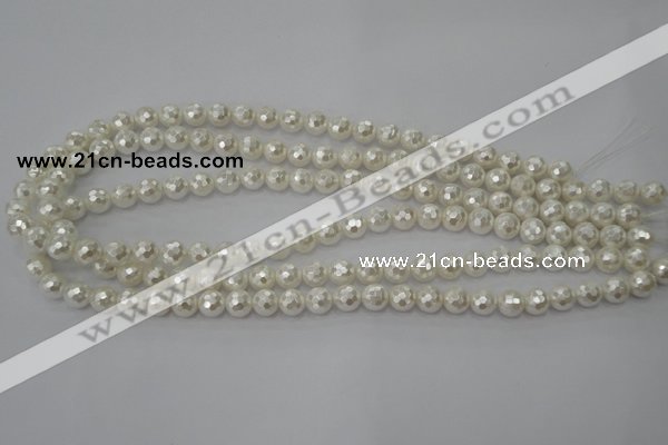 CSB451 15.5 inches 8mm faceted round shell pearl beads