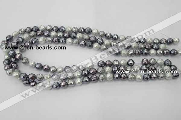 CSB460 15.5 inches 8mm faceted round mixed color shell pearl beads