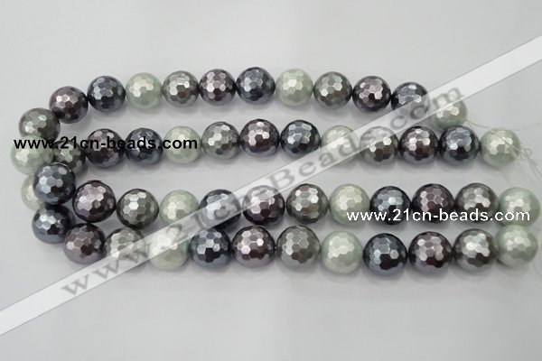 CSB463 15.5 inches 14mm faceted round mixed color shell pearl beads