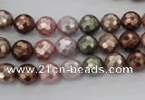 CSB500 15.5 inches 8mm faceted round mixed color shell pearl beads