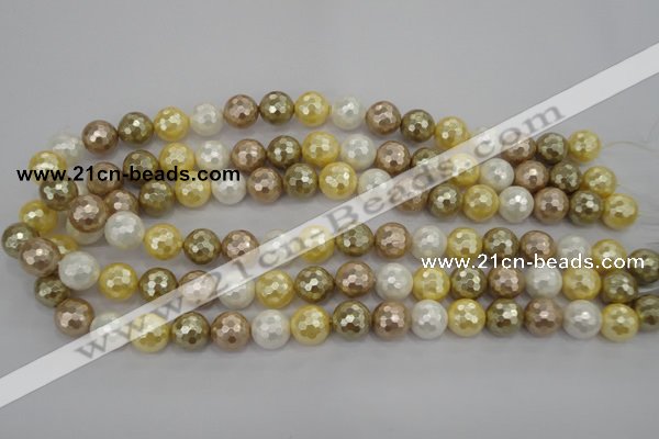 CSB522 15.5 inches 12mm faceted round mixed color shell pearl beads