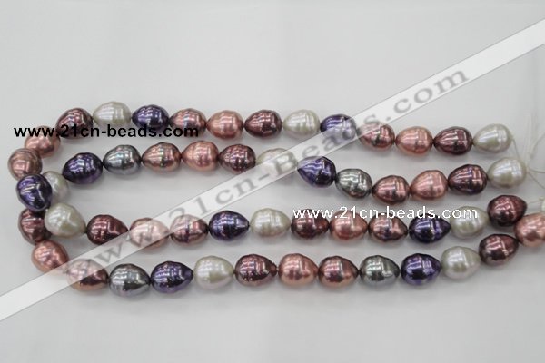 CSB553 15.5 inches 12*15mm whorl teardrop mixed color shell pearl beads