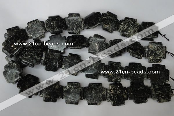CSI135 15.5 inches 25*25mm cross silver scale stone beads