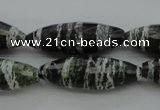 CSJ108 15.5 inches 10*30mm faceted rice green silver line jasper beads