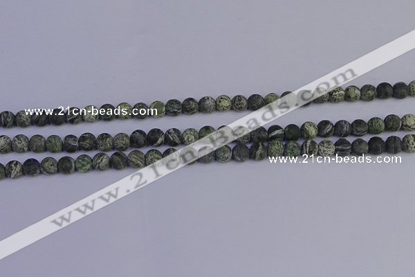 CSJ501 15.5 inches 6mm round matte green silver line jasper beads