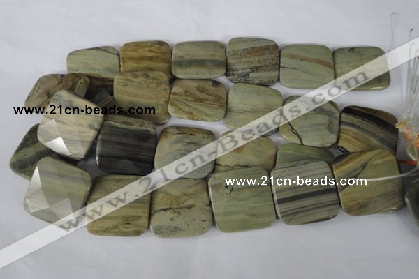 CSL122 15.5 inches 30*30mm faceted square silver leaf jasper beads