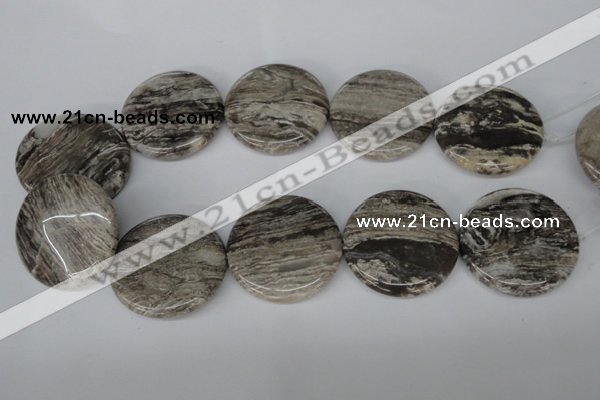 CSL37 15.5 inches 40mm flat round silver leaf jasper beads wholesale