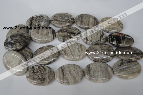 CSL48 15.5 inches 30*40mm oval silver leaf jasper beads wholesale