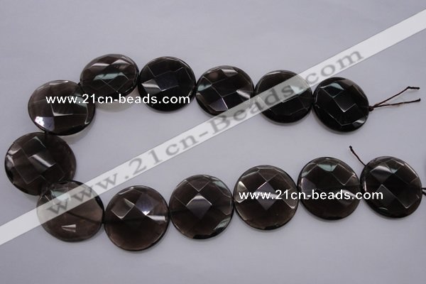 CSQ221 15.5 inches 30mm faceted coin grade AA natural smoky quartz beads