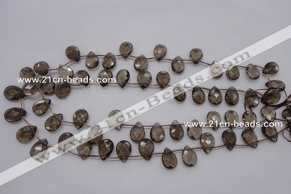 CSQ235 10*14mm faceted briolette grade AA natural smoky quartz beads