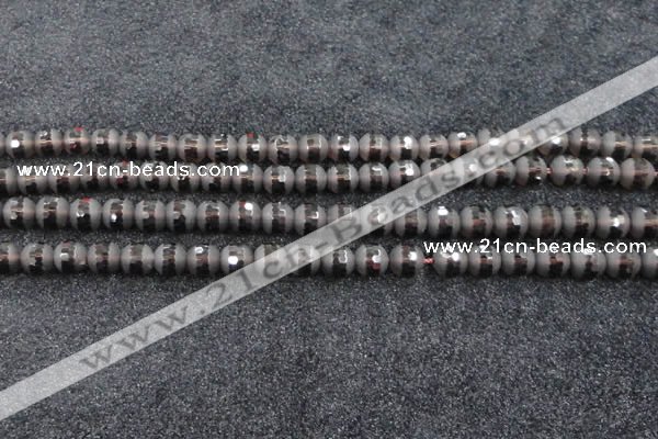 CSQ512 15.5 inches 8mm faceted round matte smoky quartz beads