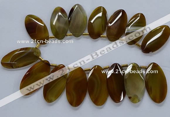CTD2530 Top drilled 28*57mm faceted oval agate gemstone beads