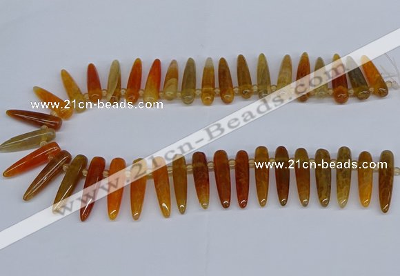 CTD2724 Top drilled 8*35mm bullet agate gemstone beads wholesale