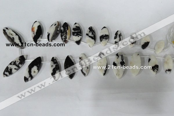 CTD31 Top drilled 10*23mm – 17*55mm marquise black & white jasper beads