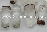 CTD3544 Top drilled 10*20mm - 12*35mm sticks green phantom quartz beads