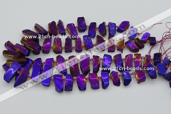 CTD3663 Top drilled 8*15mm - 11*30mm sticks plated white crystal beads