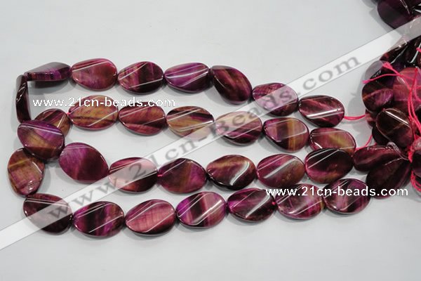 CTE1009 15.5 inches 18*25mm twisted oval dyed red tiger eye beads