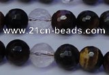 CTE1132 15 inches 8mm faceted round mixed tiger eye & white crystal beads