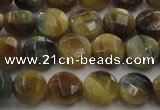CTE1572 15.5 inches 8mm faceted coin golden & blue tiger eye beads