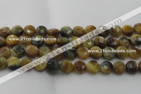 CTE1577 15.5 inches 18mm faceted coin golden & blue tiger eye beads