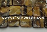 CTE1731 15.5 inches 10*10mm faceted square yellow tiger eye beads