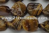 CTE1742 15.5 inches 16mm twisted coin yellow tiger eye beads