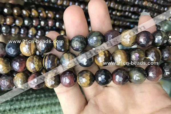 CTE2004 15.5 inches 12mm faceted round AB-color mixed tiger eye beads