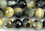 CTE2368 15 inches 6mm faceted round golden & blue tiger eye beads