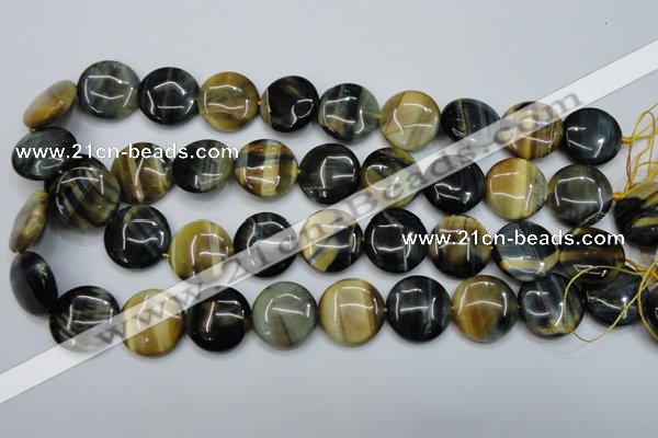 CTE564 15.5 inches 18mm flat round golden & blue tiger eye beads