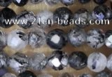 CTG1490 15.5 inches 3mm faceted round black rutilated quartz beads