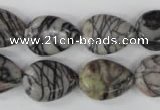 CTJ230 15.5 inches 13*18mm flat teardrop black water jasper beads