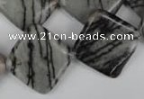 CTJ266 15.5 inches 20*20mm diamond black water jasper beads
