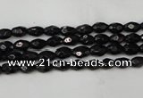 CTO115 15.5 inches 4*6mm faceted rice black tourmaline beads