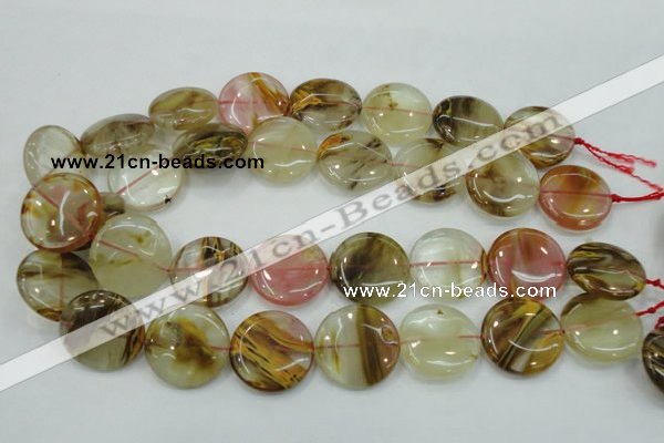 CTS50 15.5 inches 25mm flat round tigerskin glass beads wholesale