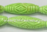 CTU892 15.5 inches 15*45mm carved rice dyed turquoise beads