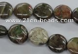 CUG150 15.5 inches 14mm flat round australian unakite beads