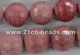 CWF07 15.5 inches 18mm faceted round pink wooden fossil jasper beads