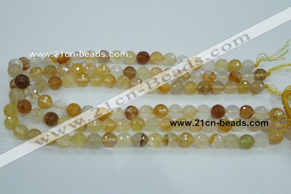 CYC114 15.5 inches 10mm faceted round yellow crystal quartz beads