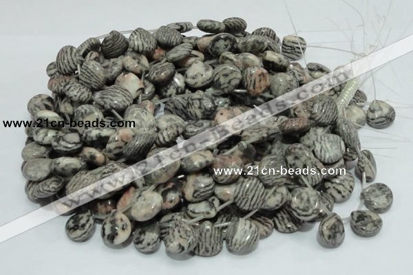 CZJ14 16 inches 16*16mm flat teardrop zebra jasper gemstone beads